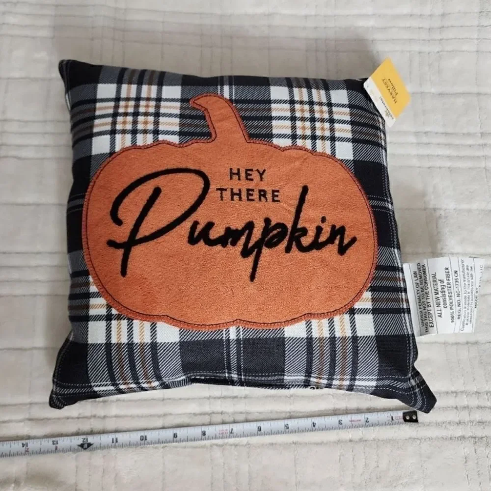 Hey, There Pumpkin Thanksgiving Halloween Buffalo Plaid Throw Pillow 12